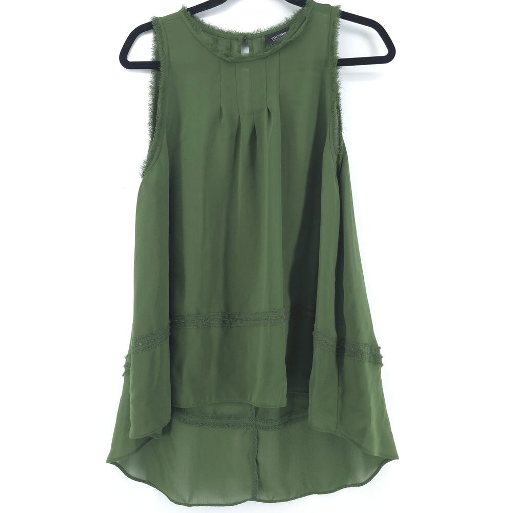 Nicole Miller Flowy Hi Lo Boho Sheer Coquette Sleeveless Tunic Blouse Keyhole M